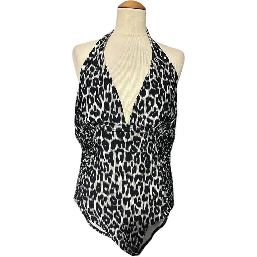 Calvin Klein Halter One Piece Leopard Swimsuit Size 16